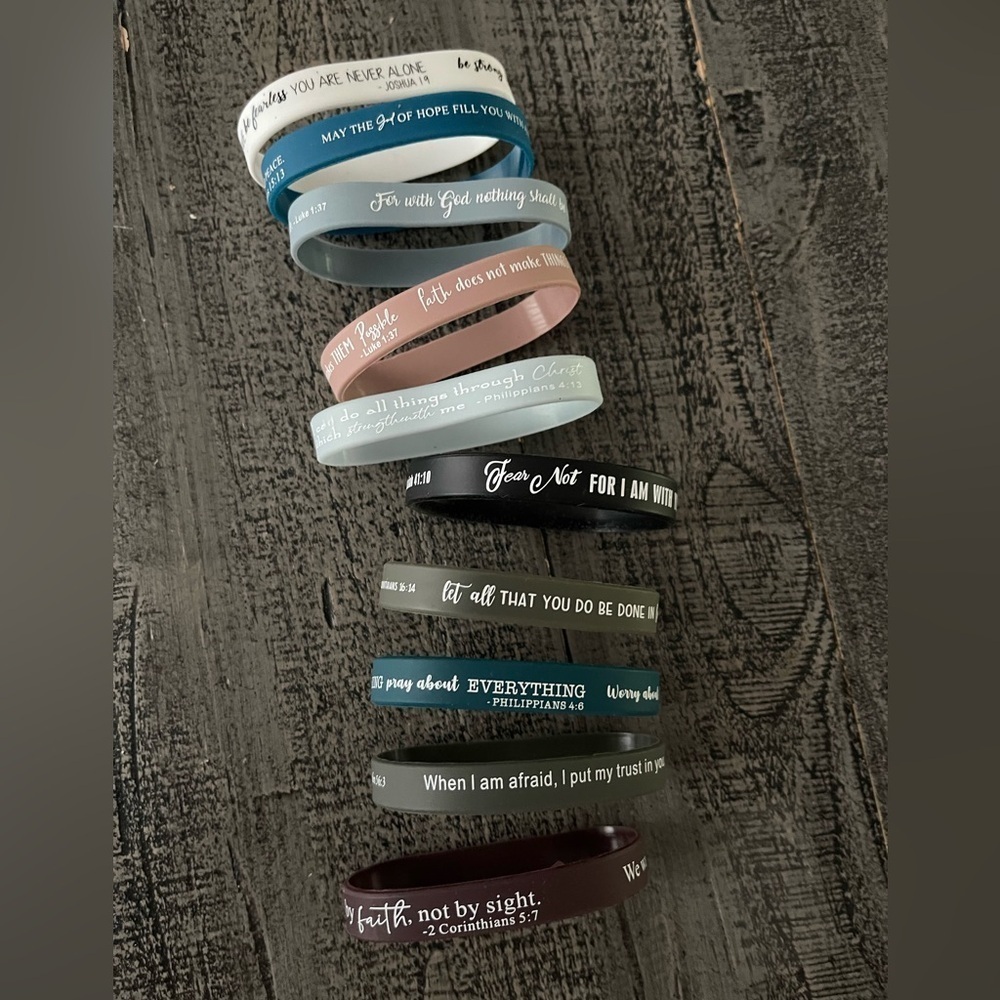 Inspirational Silicone Bracelets Set, Religious 10 New